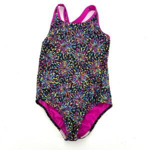 Speedo Girls 16 Black‎ Pink Racerback One piece Swimsuit